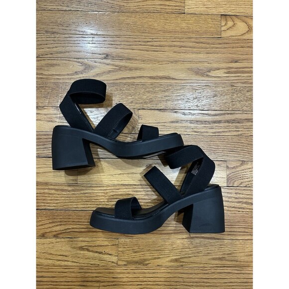 Madden Girl Londen Platform Sandals Sz 9M Block Heel Black Elastic Ankle Strap - Picture 5 of 6
